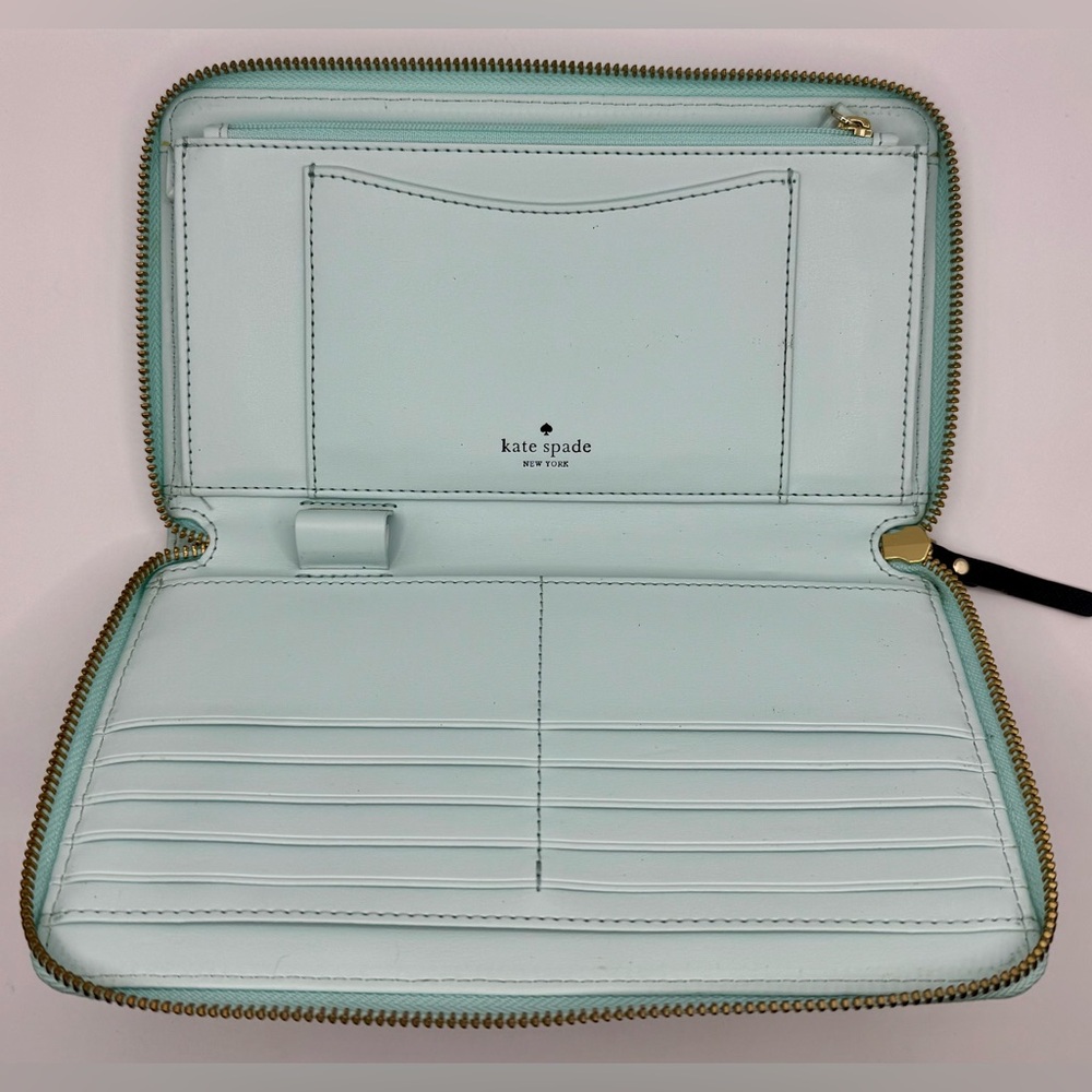 Kate Spade New Horizons Out of Office Kaden Aqua Wallet Clutch VW Bug Car - Picture 3 of 12